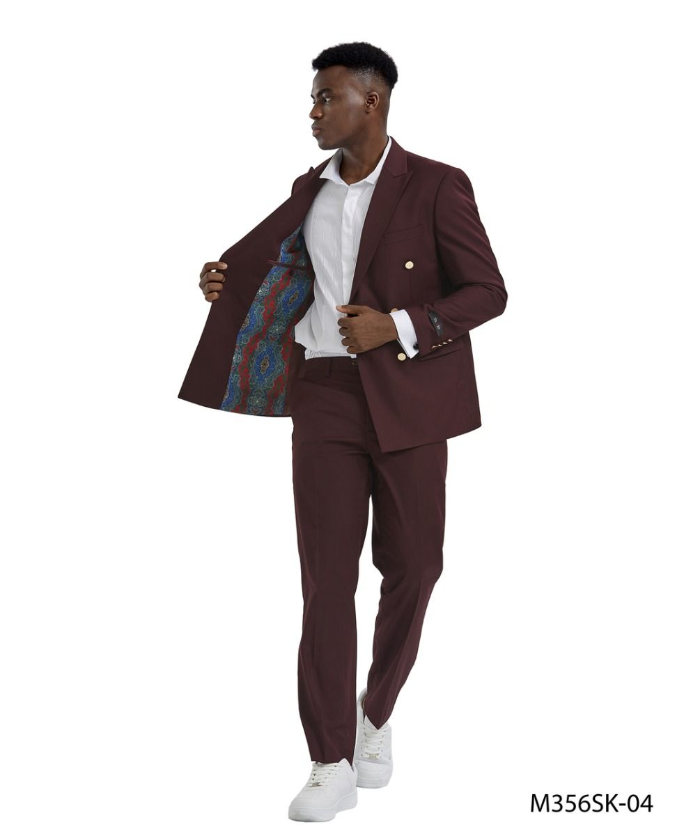 Tazio Men's 2pc Skinny Fit Suit w/ Gold Buttons - 38 Short Jacket+32 Waist Adjustable 28to34)(Height: 5 4 to5 7 )(Neck  15-16.5)S-M)