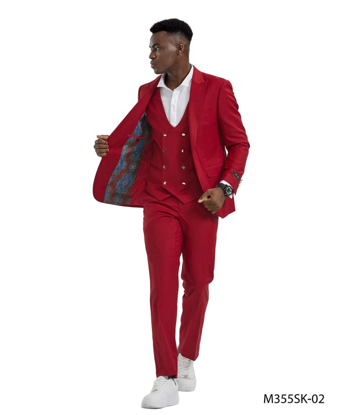 Tazio Men's Skinny Fit 3-Piece purple Suit - Bold Colors