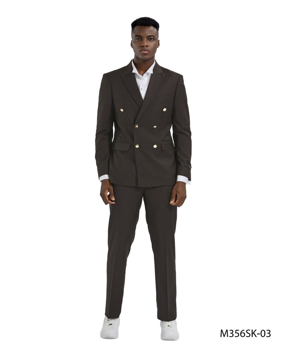 Tazio Men's 2pc Skinny Fit Suit w/ Gold Buttons - 38 Short Jacket+32 Waist Adjustable 28to34)(Height: 5 4 to5 7 )(Neck  15-16.5)S-M)