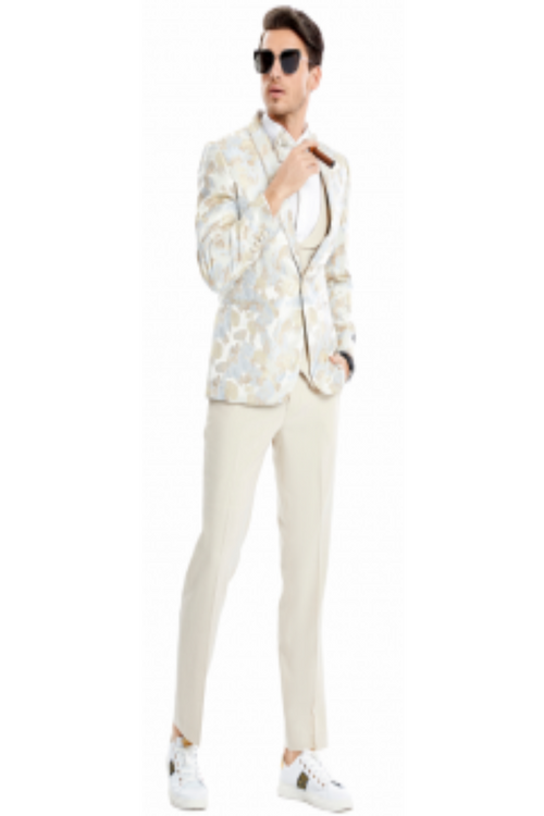 Tazio Men's Light Paisley Skinny Fit 4 Piece Suit Shop Now