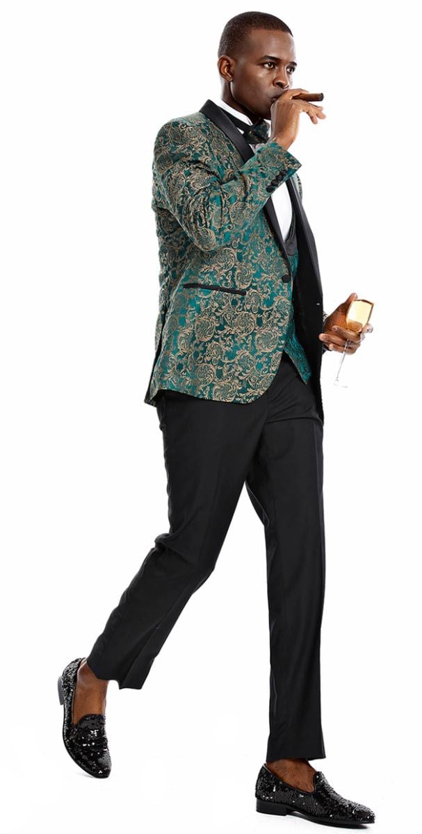 Tazio Men's 3-Piece Slim-Fit Gold Paisley Suit