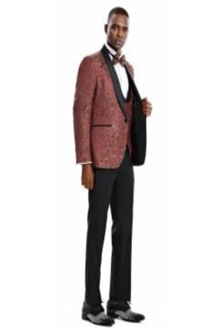 Tazio Men's 3-Piece Slim-Fit Gold Paisley Suit