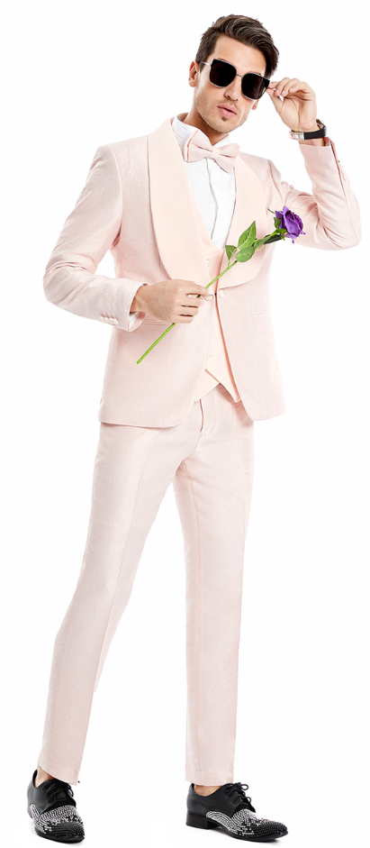 Tazio Men's 3-Piece Skinny-Fit Suit - Wide Shawl Lapel - 38 Short Jacket+32 Waist Adjustable 28to34)(Height: 5 4 to5 7 )(Neck  15-16.5)S-M)