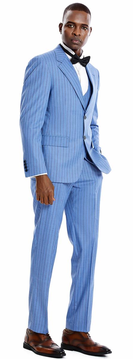 Tazio Men's 3-Piece Skinny Fit Suit with Tone-on-Tone Pinstripes