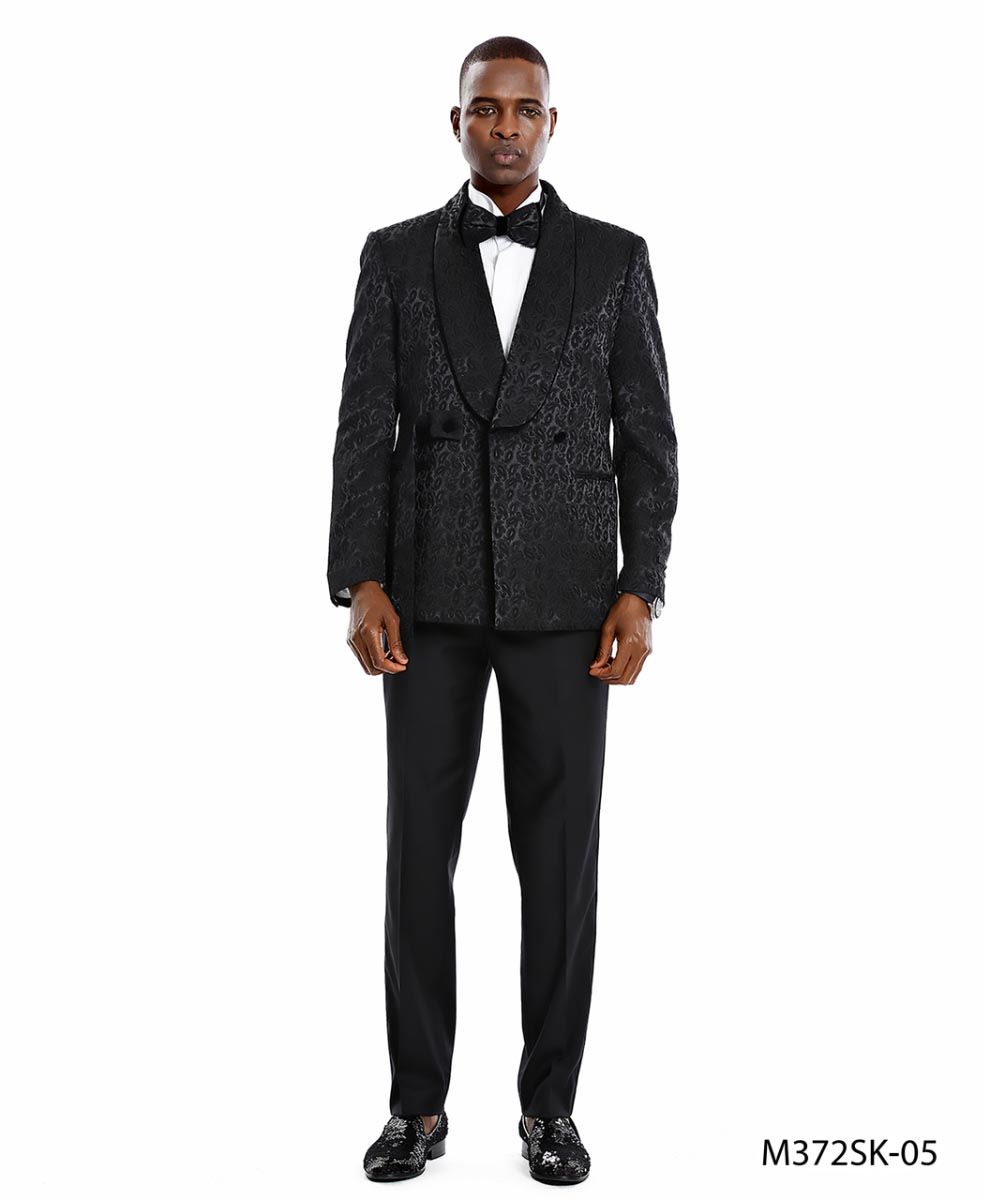 Tazio Mens 2pc Skinny Fit Suit Dark Trim Paisley Design