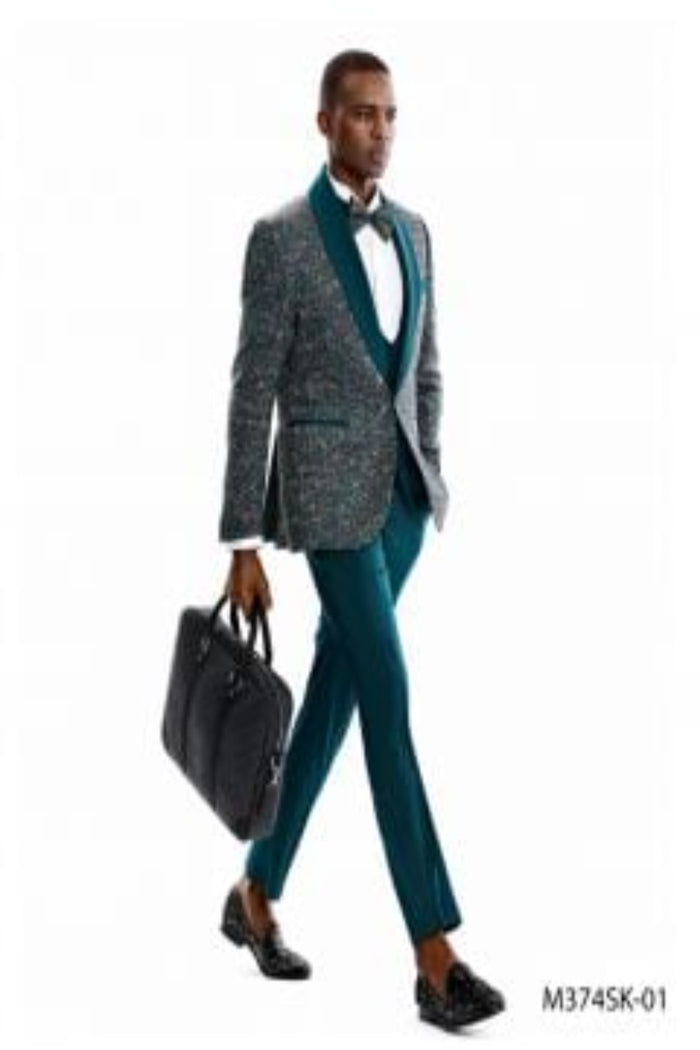 Tazio Men's Skinny Fit 3-Piece Suit - Scatter Dot Pattern