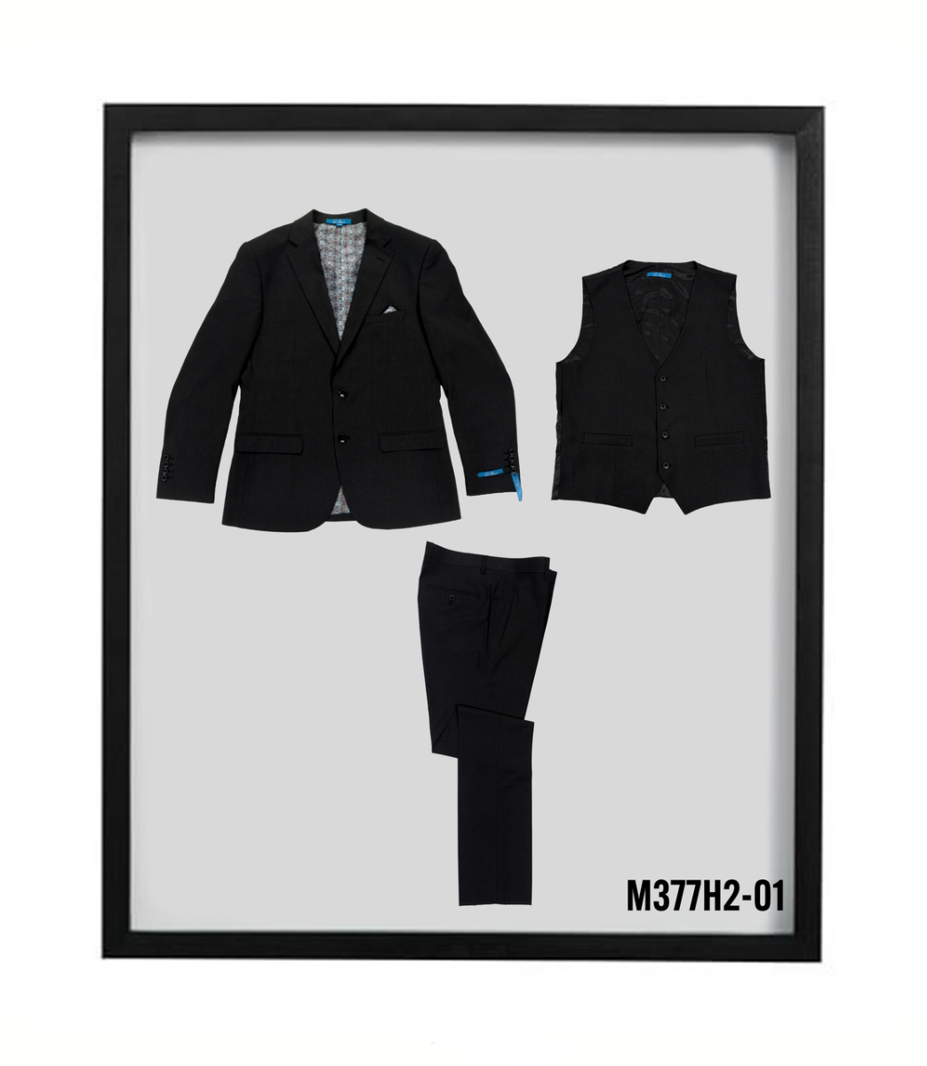 Sean Alexander Men's 3 Pc Hybrid Fit Suit Solid Colors black - 38 Short Jacket+32 Waist Adjustable 28to34)(Height: 5 4 to5 7 )(Neck  15-16.5)S-M)
