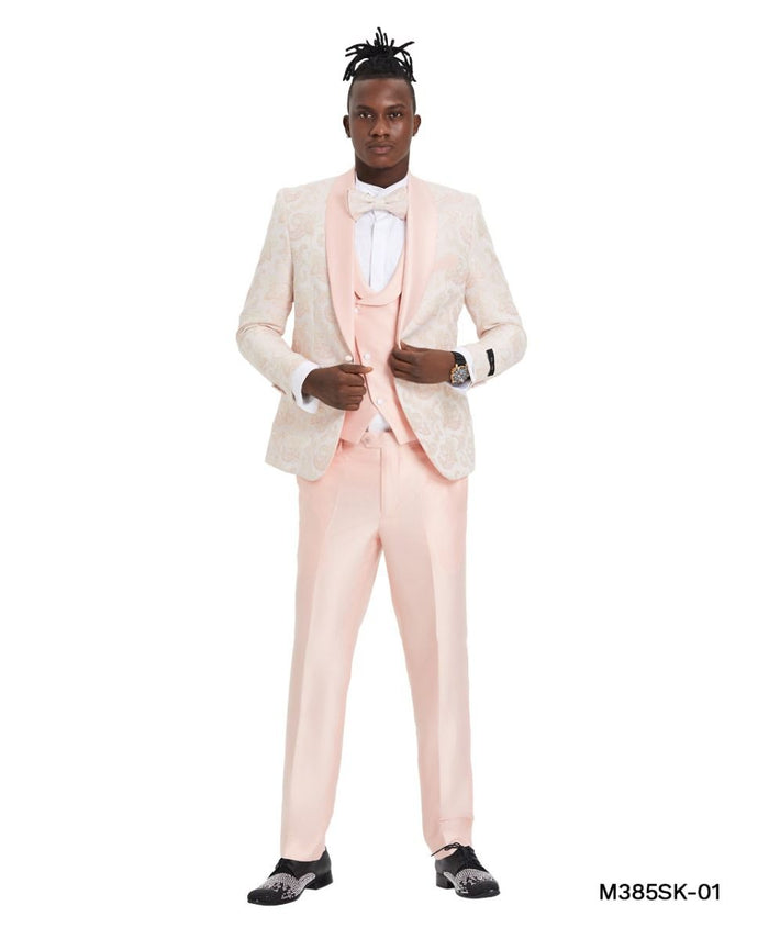 Tazio Paisley 3-Piece Men's Skinny Fit Suit pink