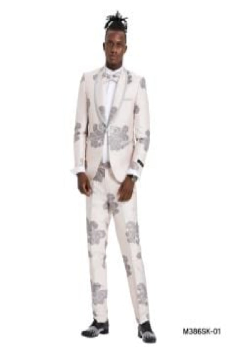 Tazio Men's Floral Skinny Fit 2-Piece Suit