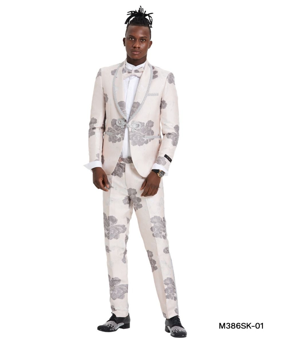 Tazio Men's Floral Skinny Fit 2-Piece Suit - 34 Short or Extra Small