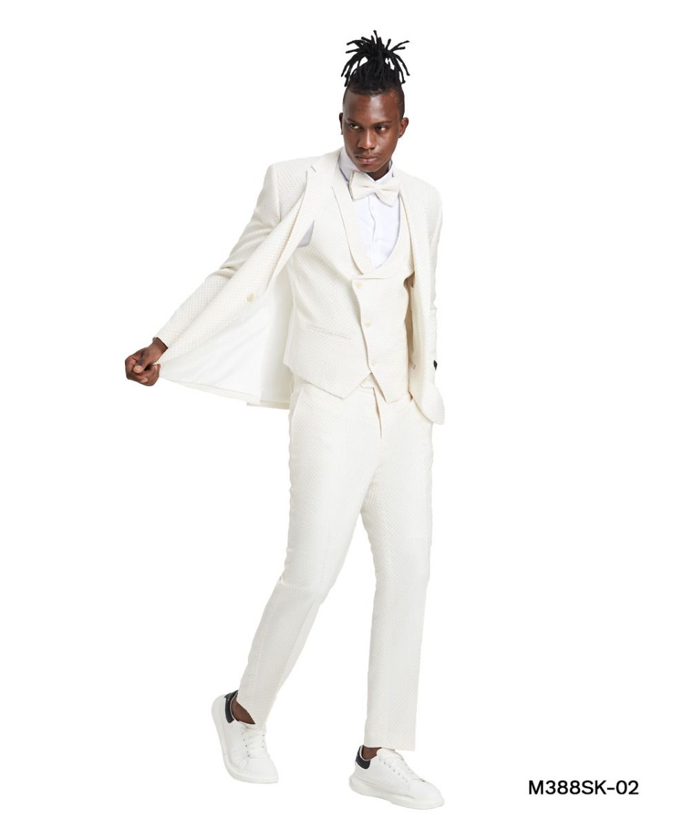 Tazio Men's Skinny-Fit 3-Piece Polka Dot Suit - 38 Short Jacket+32 Waist Adjustable 28to34)(Height: 5 4 to5 7 )(Neck  15-16.5)S-M)