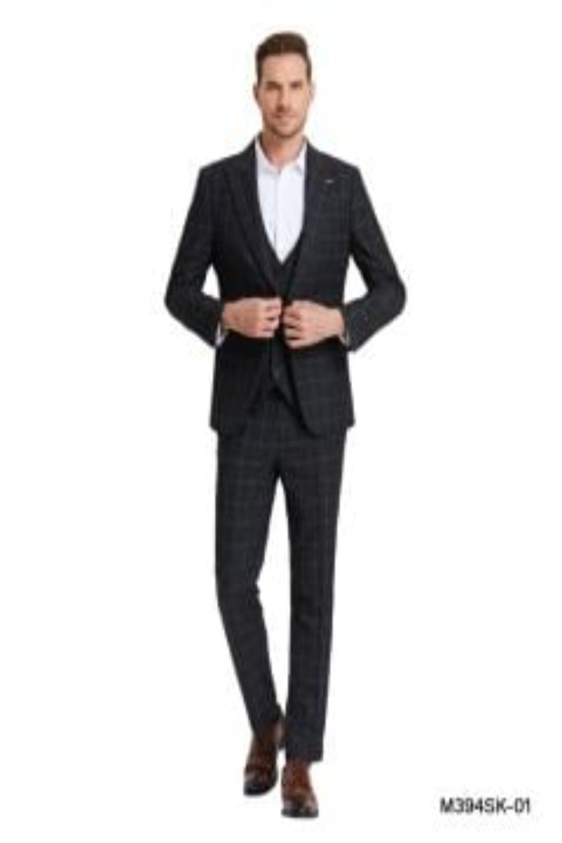 Check
 
 Tazio Men's Skinny Fit 3-Piece Windowpane Check Suit - Sharp & Stylish