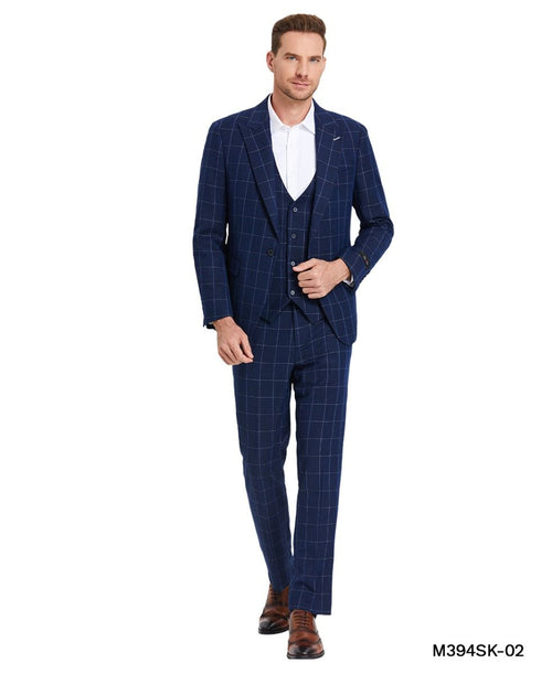 Check
 
 Tazio Men's Skinny Fit 3-Piece Windowpane Check Suit - Sharp & Stylish