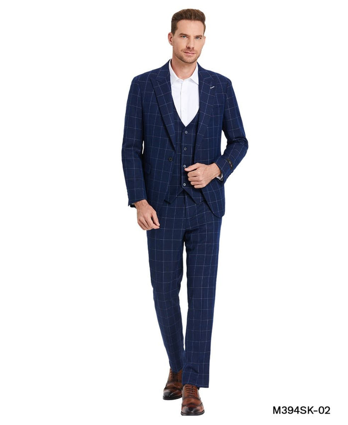 Check
 
 Tazio Men's Skinny Fit 3-Piece Windowpane Check Suit - Sharp & Stylish