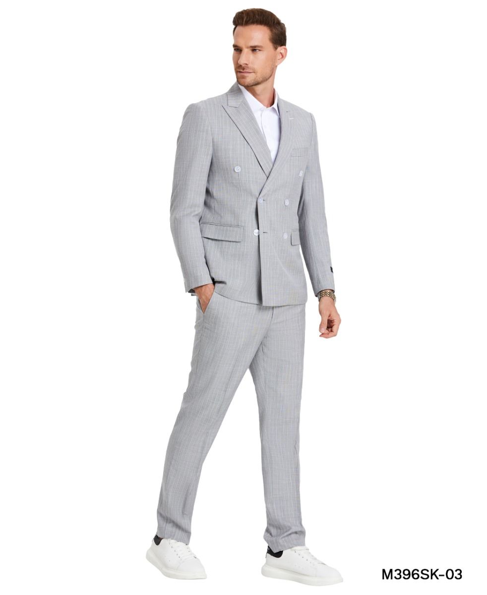 Tazio Men's Light Pinstripe 2 Piece Skinny Fit Suit