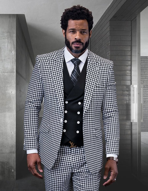 Statement Men's 100% Wool Checkered Plaid 3-Piece Suit