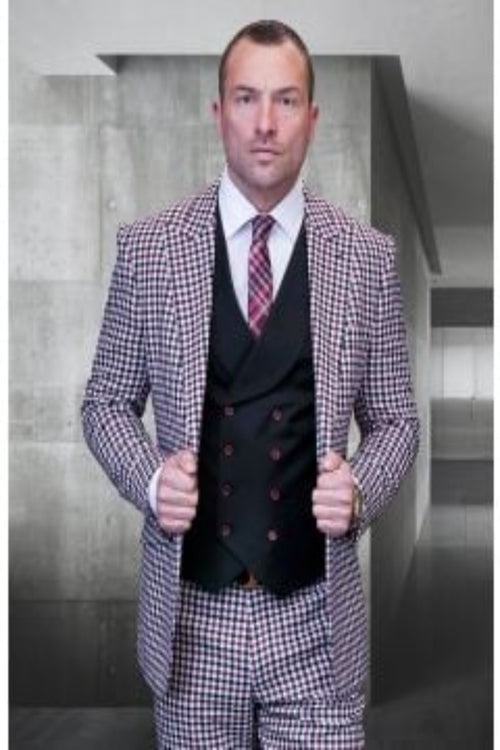 Statement Men's 100% Wool Checkered Plaid 3-Piece Suit