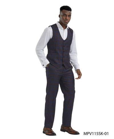 Tazio Men's Madras Pattern 2-Piece Skinny Fit Vest Set