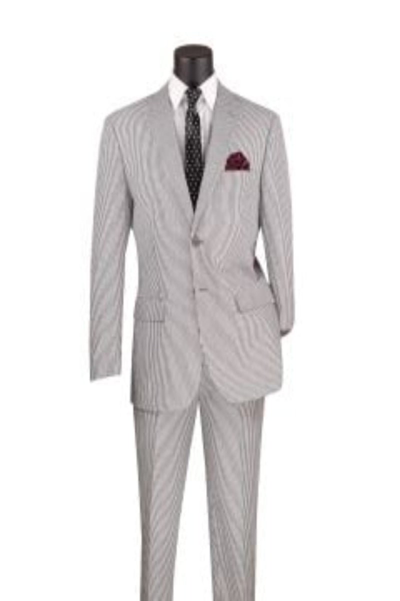 Red striped Seersucker Slim Fit Vested Suit with pocket square