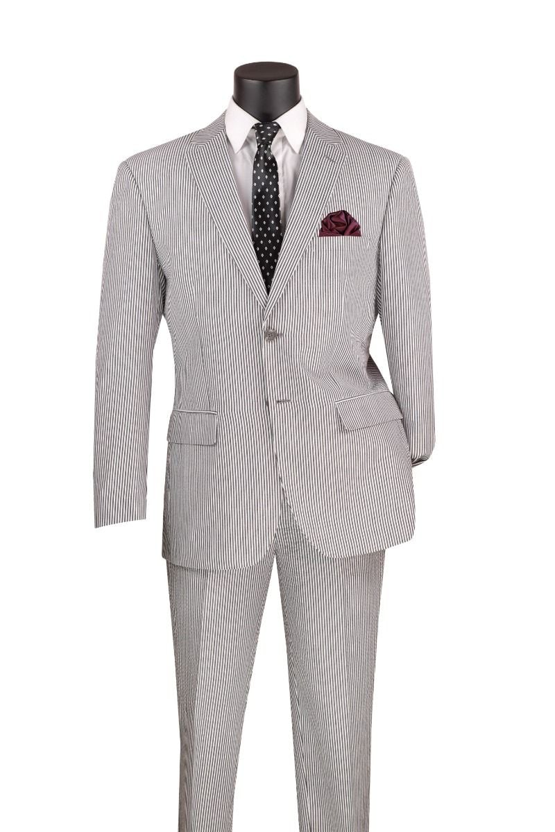 Vinci Men's 2-Piece Seersucker Suit w/ Notch Lapel - Classic Fit