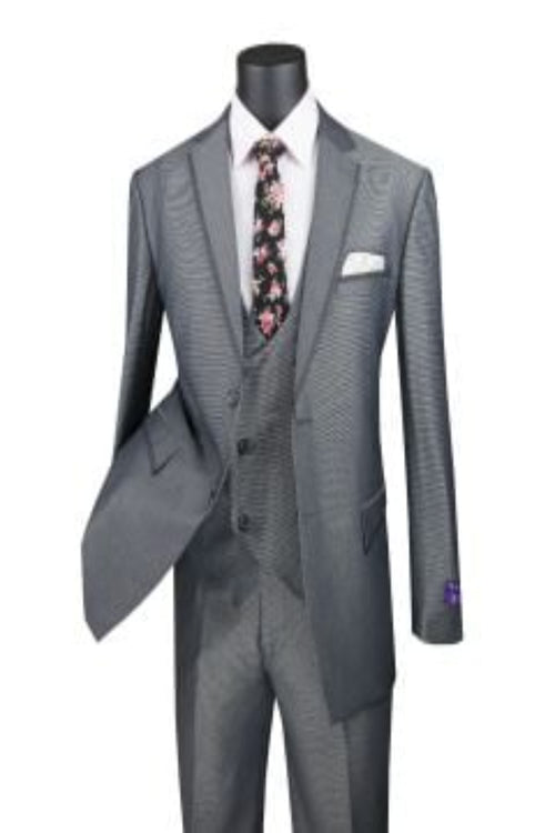 Modern Fit - Vinci Men's 3 Piece Modern Fit Suit Tone-on Tone Accents