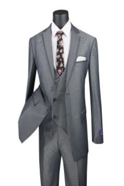 Modern Fit - Vinci Men's 3 Piece Modern Fit Suit Tone-on Tone Accents