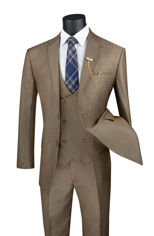 Modern Fit - Vinci Men's 3 Piece Modern Fit Suit Tone-on Tone Accents