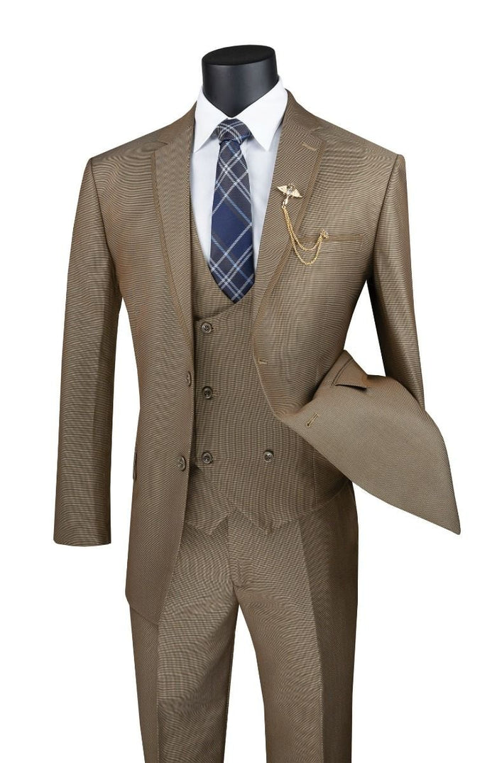 Modern Fit - Vinci Men's 3 Piece Modern Fit Suit Tone-on Tone Accents