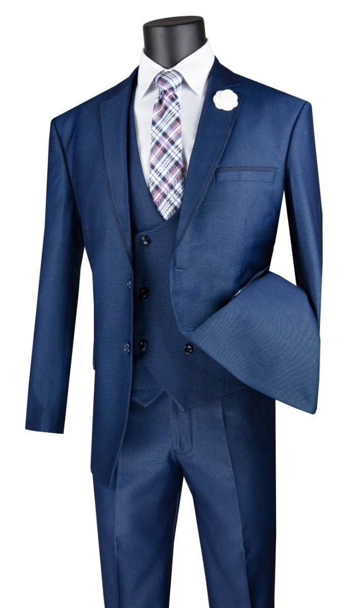 Modern Fit - Vinci Men's 3 Piece Modern Fit Suit Tone-on Tone Accents