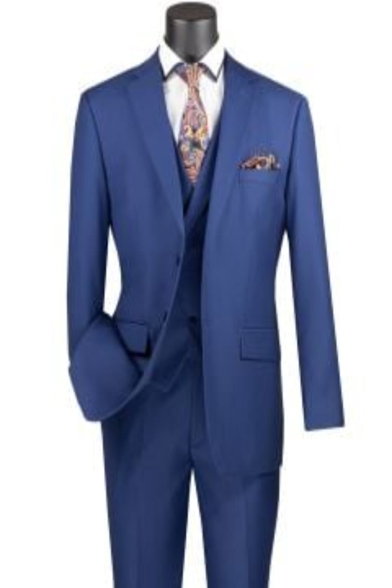 Vinci Men's Modern Fit 3 Piece Suit Bold Solid Colors