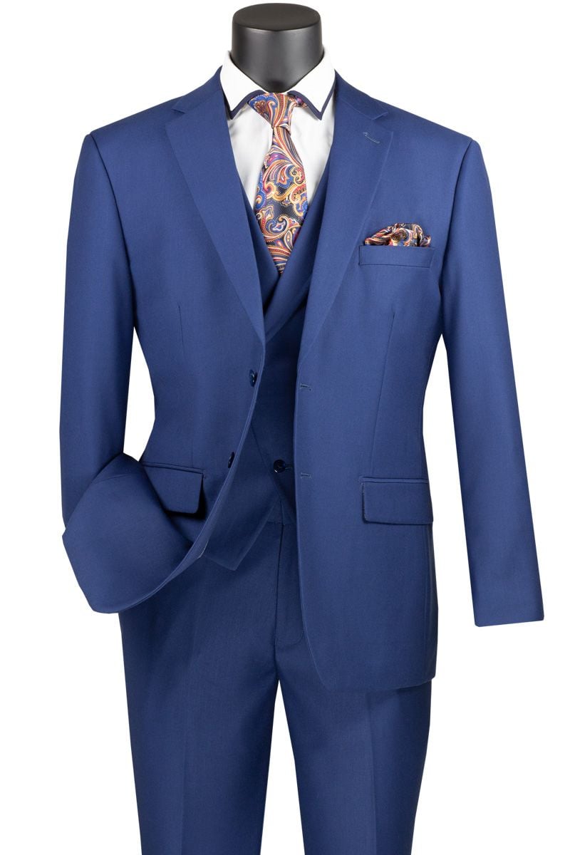 Vinci Men's Modern Fit 3 Piece Suit Bold Solid Colors