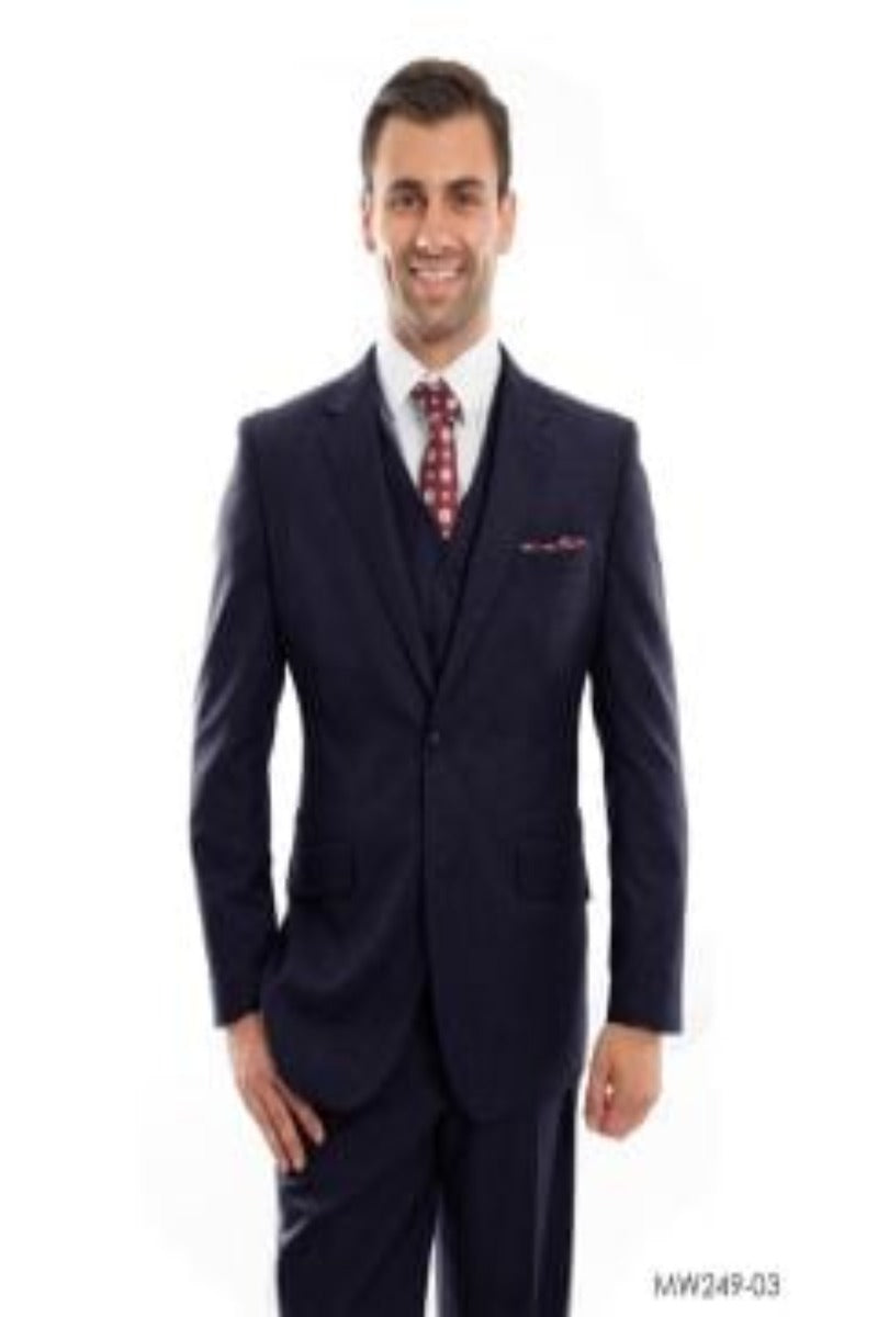 Zegarie Men's 3pc Modern Fit 100% Wool Suit Solid Colors - 38 Short Jacket+32 Waist Adjustable 28to34)(Height: 5 4 to5 7 )(Neck  15-16.5)S-M)