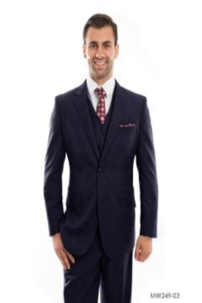Zegarie Men's 3pc Modern Fit 100% Wool Suit Solid Colors