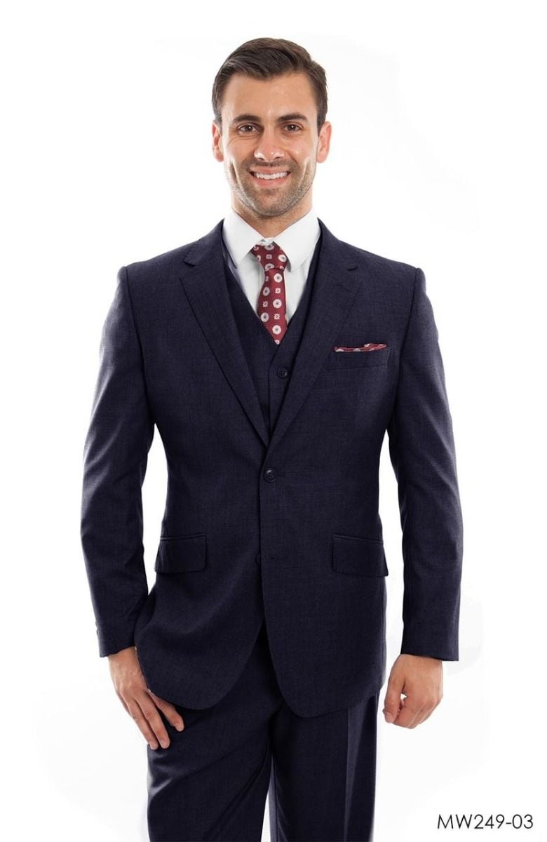 Zegarie Men's 3pc Modern Fit 100% Wool Suit Solid Colors