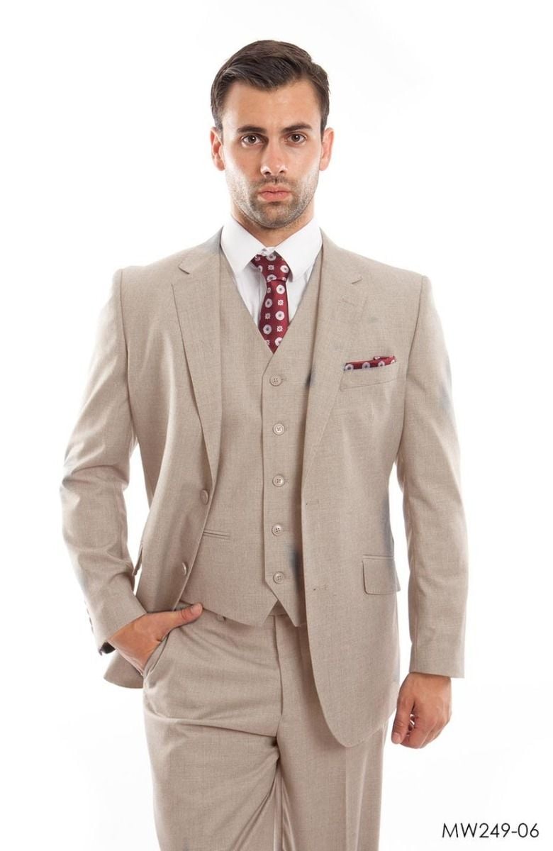 Zegarie Men's 3pc Modern Fit 100% Wool Suit Solid Colors