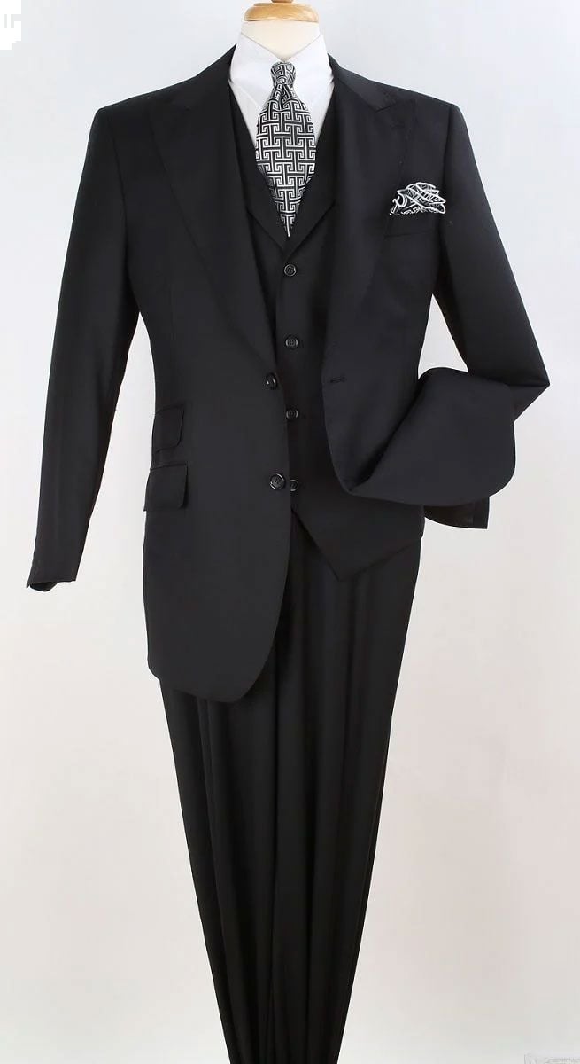 Apollo King Men's Stylish 100% Wool 3pc Fashion Suit - Peak Lapel