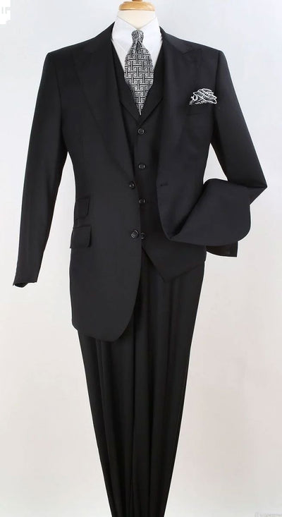 Apollo King Men's Stylish 100% Wool 3pc Fashion Suit Peak Lapel in black