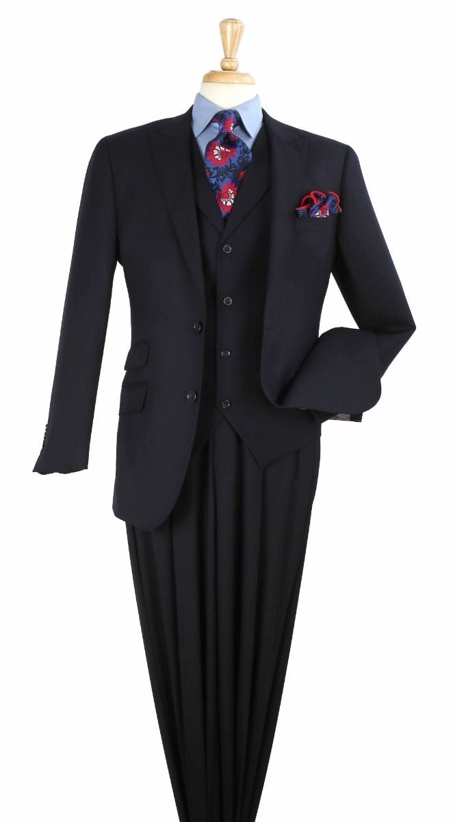 Apollo King Men's Stylish 100% Wool 3pc Fashion Suit Peak Lapel in black