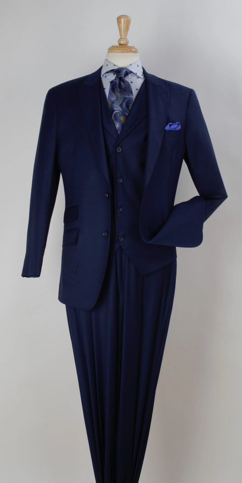 Apollo King Men's Stylish 100% Wool 3pc Fashion Suit Peak Lapel in black