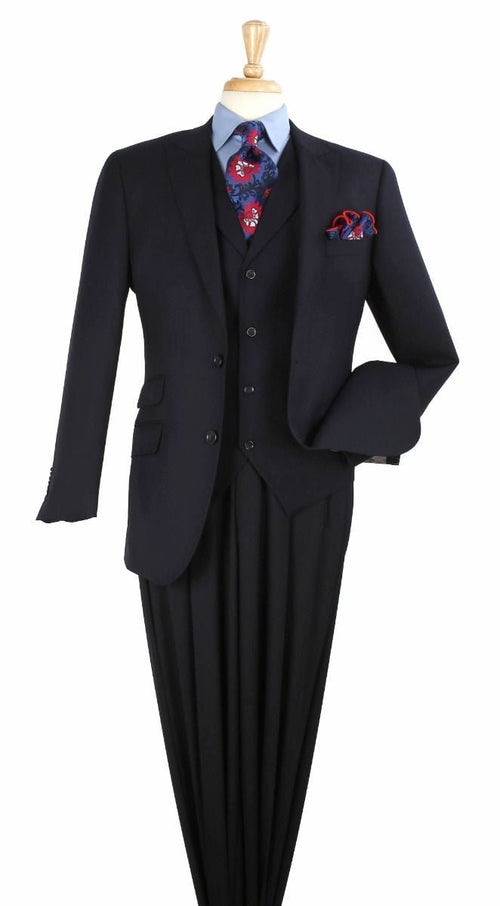 Apollo King Men's Wool Fashion Suit Flat Front Pants 3pc Set in black