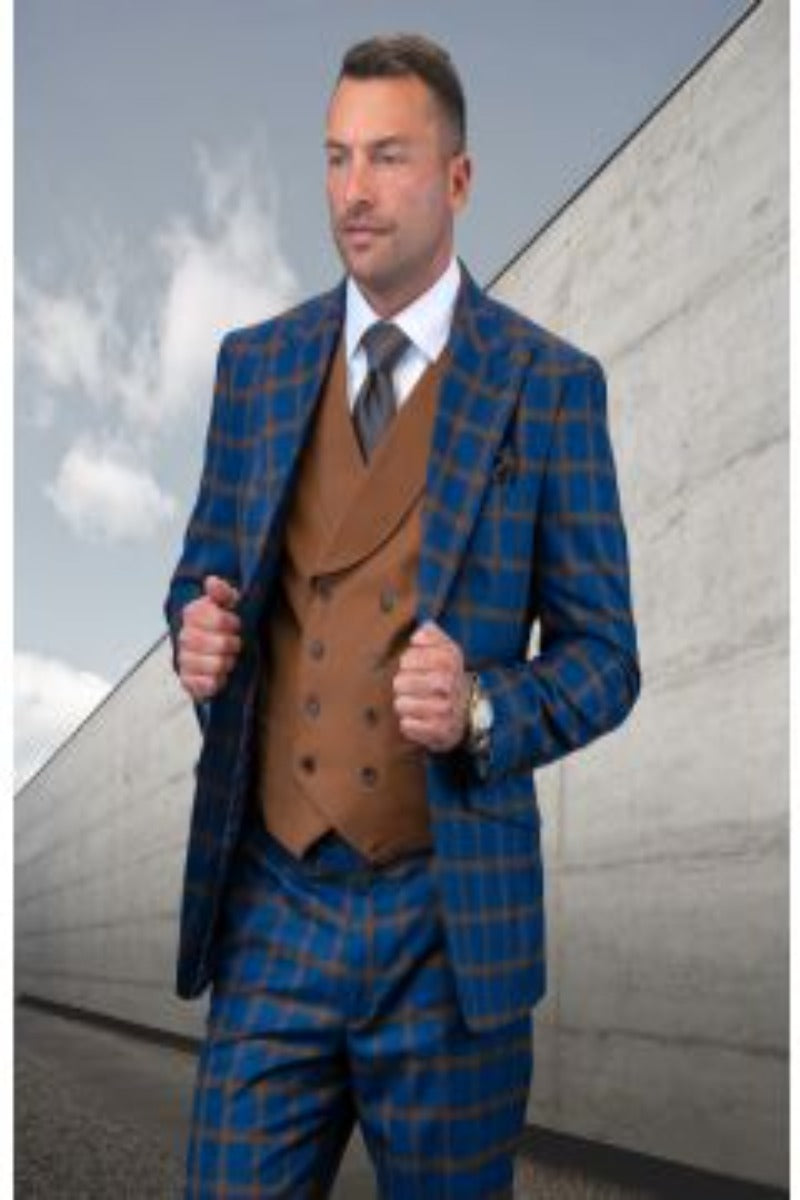 Men's 100% Wool 3 Piece Suit Vibrant Two Tone Colorway