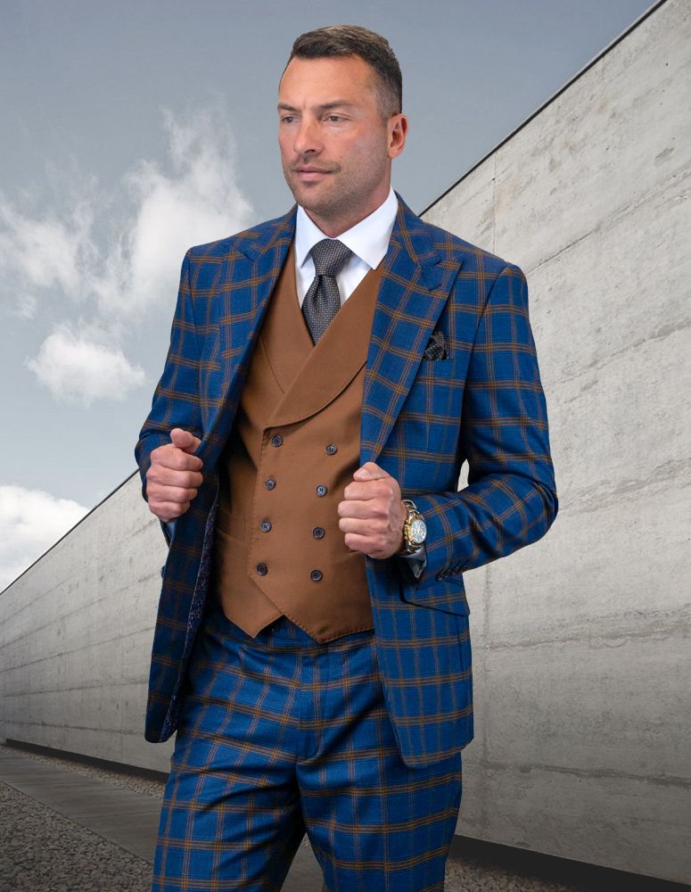 Men's 100% Wool 3 Piece Suit Vibrant Two Tone Colorway
