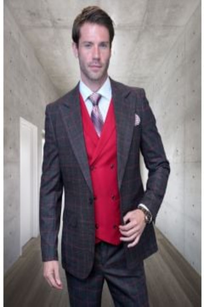 Men's 100% Wool 3 Piece Suit Vibrant Vest by Statement Sharp Tailoring Comfort Fit Award Winning Design - 38 Short Jacket+32 Waist Adjustable 28to34)(Height: 5 4 to5 7 )(Neck  15-16.5)S-M)