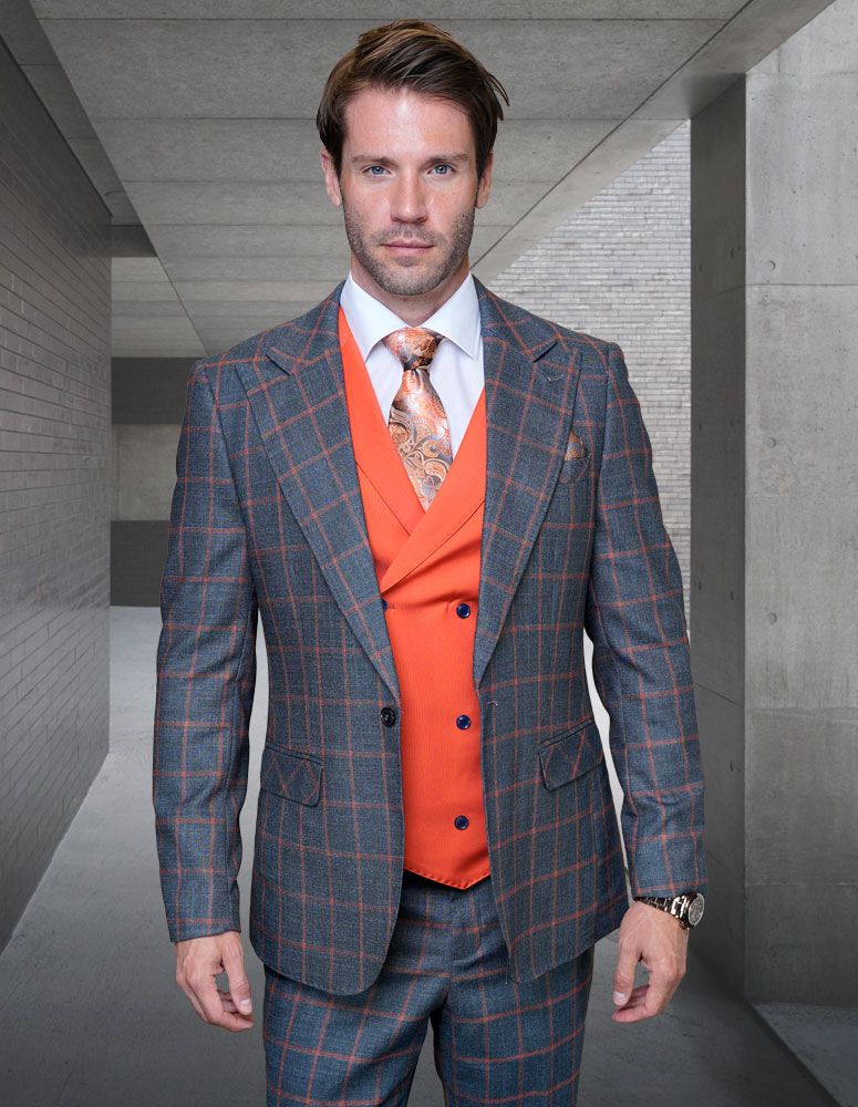 Men's 100% Wool 3 Piece Suit Vibrant Vest by Statement Sharp Tailoring Comfort Fit Award Winning Design - 38 Short Jacket+32 Waist Adjustable 28to34)(Height: 5 4 to5 7 )(Neck  15-16.5)S-M)