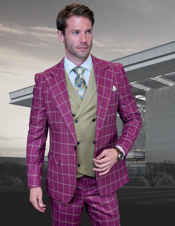 Men's 100% Wool 3 Piece Suit Vibrant Vest by Statement Sharp Tailoring Comfort Fit Award Winning Design