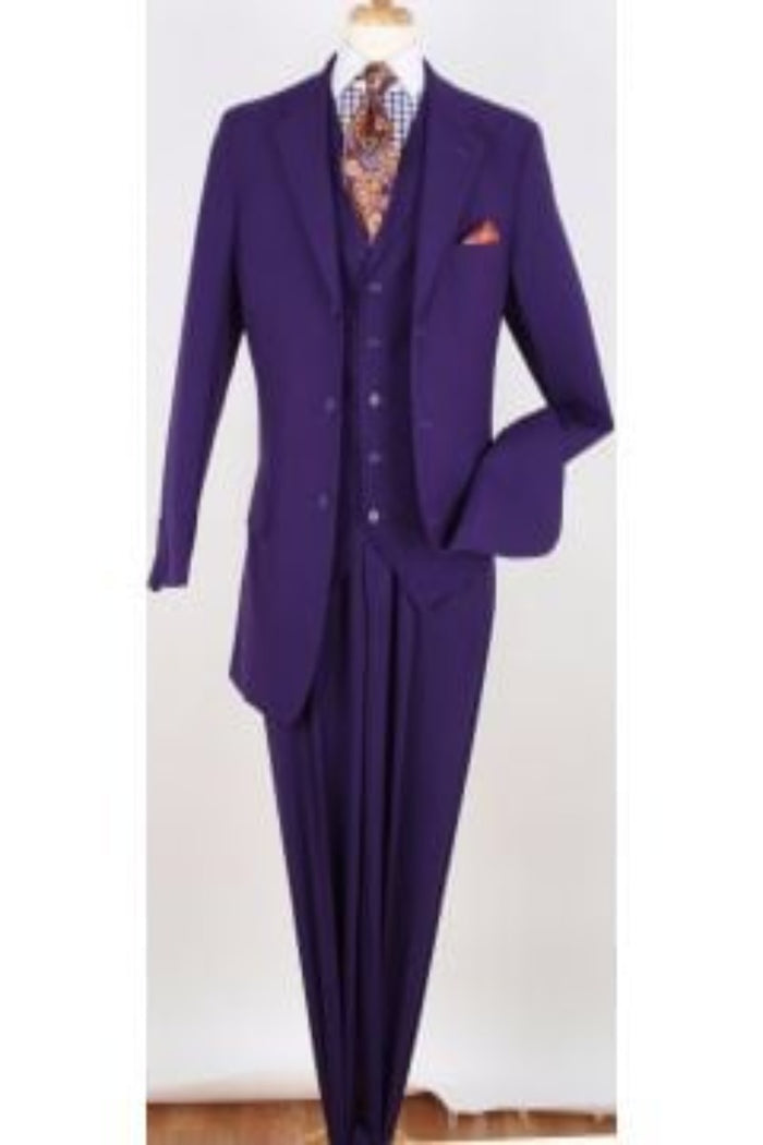 Royal Diamond Men's 3pc Solid Color purple  Suit - Discount Fashion