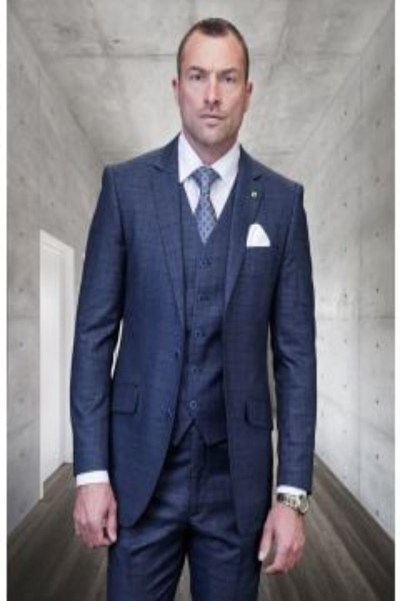 Men's 3-Piece 100% Wool Plaid Suit Modern Fit Fashionable - 38 Short Jacket+32 Waist Adjustable 28to34)(Height: 5 4 to5 7 )(Neck  15-16.5)S-M)