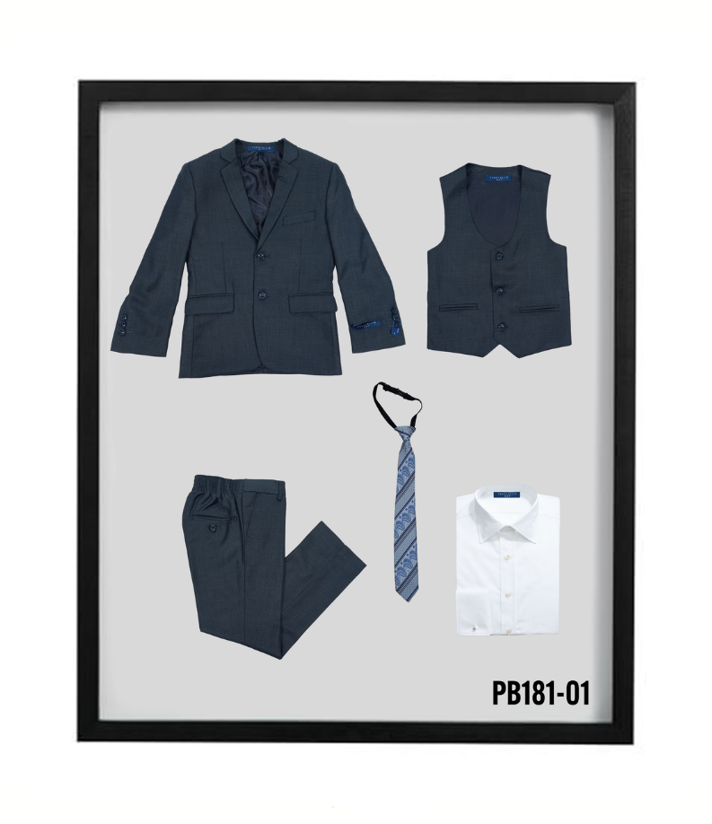 Perry Ellis Boys' 5-Piece Sharkskin Suit Set w/ Shirt & Tie