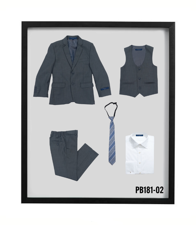 Perry Ellis Boys' 5-Piece Sharkskin Suit Set Shirt & Tie
