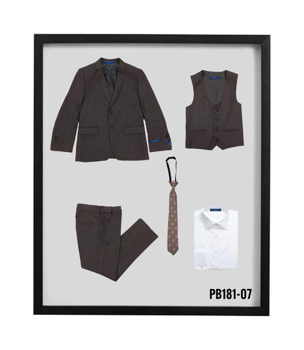 Perry Ellis Boys' 5-Piece Sharkskin Suit Set Shirt & Tie